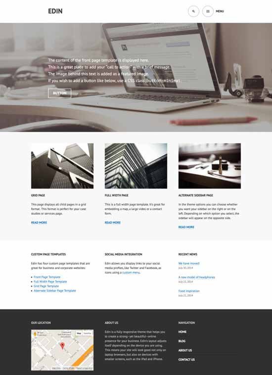 Edin - modern responsive business Free WordPress Theme