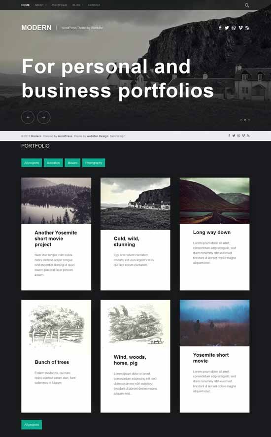 Modern Free portfolio WordPress theme