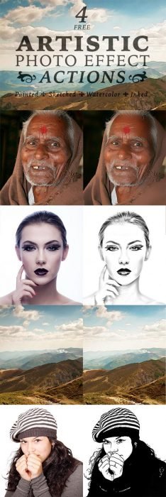 4 Free Artistic Paint, Sketch & Ink Photo Effect Actions (Custom)