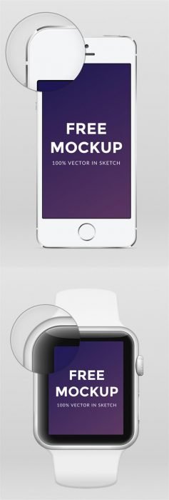 Free Apple Watch iPhone 6 & iPhone 5 .sketch Mockup (Custom)