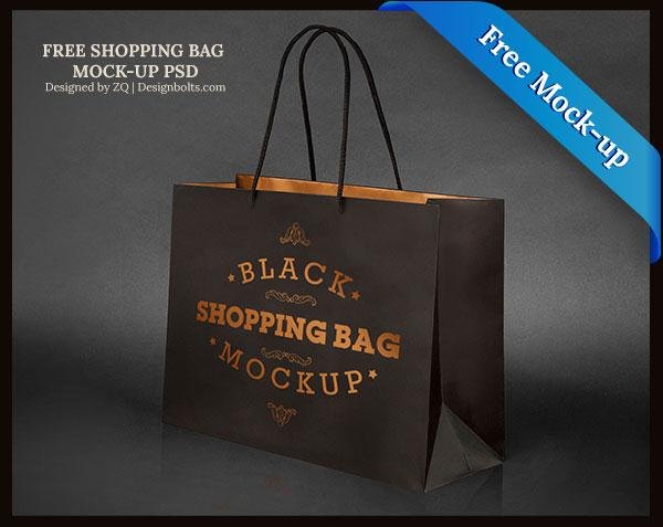 Free Black Shopping Bag Mock-up PSD File (Custom)