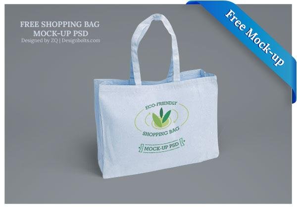Free Eco-Friendly Blue Shopping Bag Mock-up PSD (Custom)