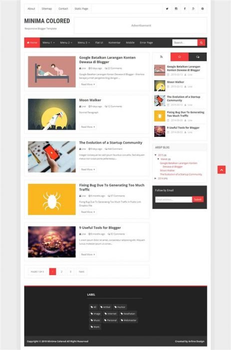 Minima Colored Responsive Personal Blog Blogger Template (Custom)