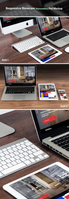 Responsive Showcase Photorealistic Psd Mockup (Custom)