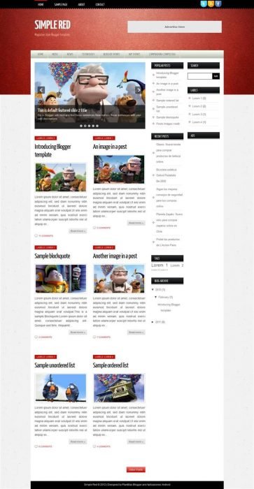 Simple Red Responsive Personal Blog Blogger Template (Custom)