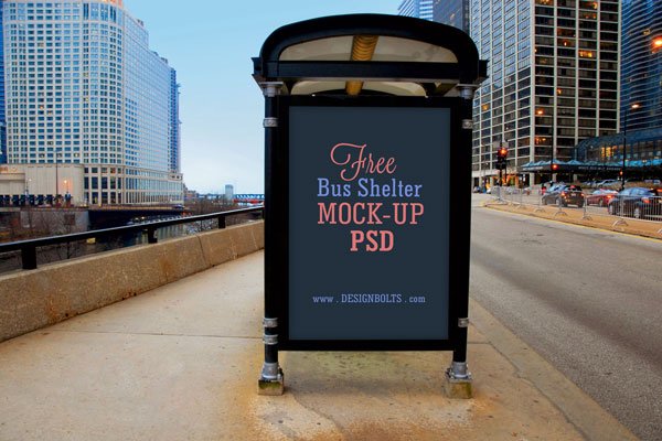 2 Free Bus Shelter Side Panel Outdoor Advertising Mock-up PSD