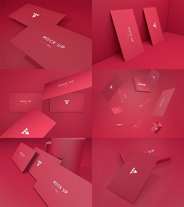 6 Business Cards Mock Up red