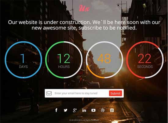 UX Free Responsive Coming Soon Countdown Template V2